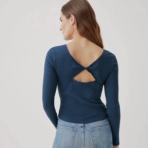 Pact Refined Rib Long Sleeve Top Large Blue Organic Cotton Twist Back Minimalist